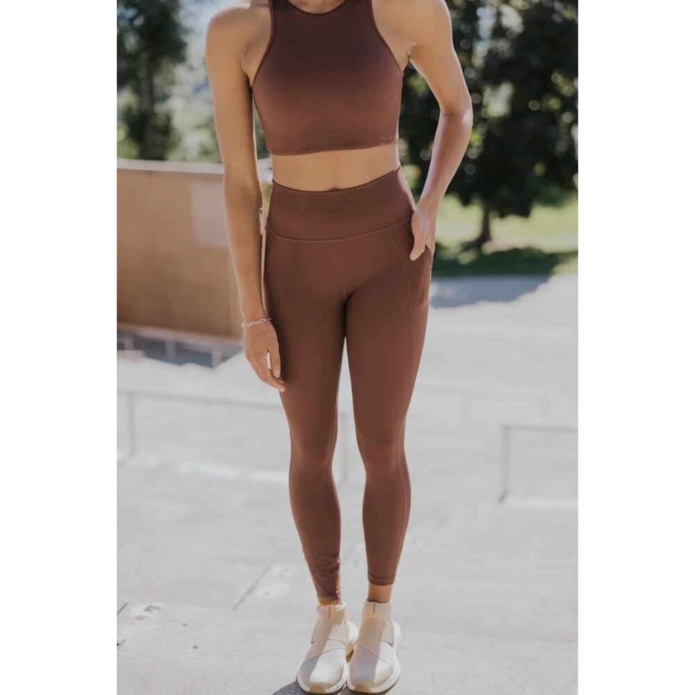 C9 BY CHAMPION‎ Target High Rise 7/8 Ankle Pocket Activewear Leggings Tan Brown